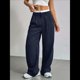 thumbnail image 5 of Pantalones Anchos y Holgados para Mujer, Estilo Palazzo Harén, Informales, A Rayas, con Cintura Elástica y Bolsillos Azul Marino M, 5 of 7