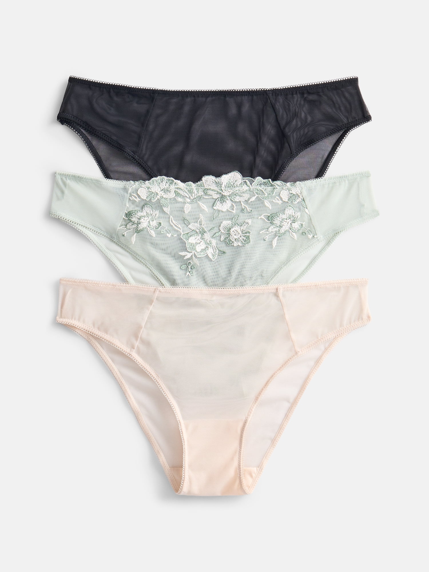 Joyspun Women'sEmbroidered Mesh Cheeky, 3-Pack, XS - XXXL