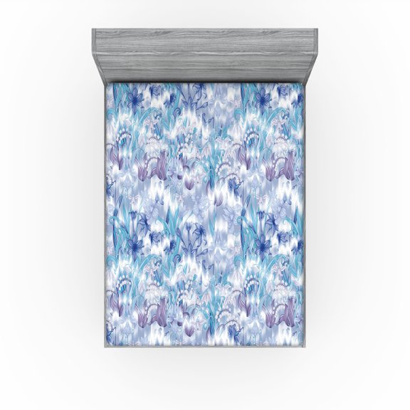 Ambesonne Garden Scene Fitted Sheet, Narcissus Lily Flowers, California King, Dark Seafoam White Lilac