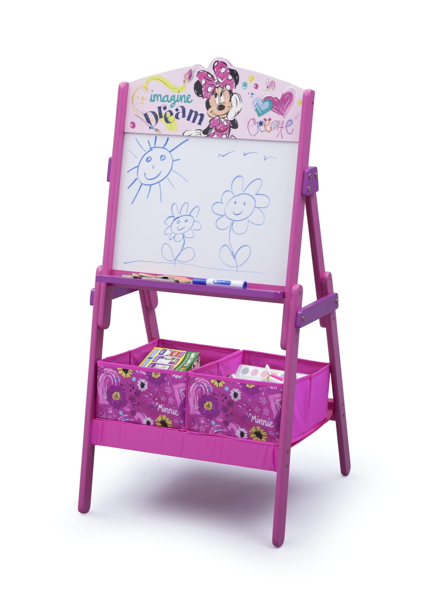 Delta Children Deluxe Kids Art Easel Desk Stool Toy Table Organizer, Disney Minnie Mouse