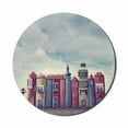 thumbnail image 1 of Fantasy Mouse Pad for Computers, City with Old Books Style Buildings Birds and Cloudy Sky Literature Cityscape, Round Non-Slip Thick Rubber Modern Mousepad, 8" Round, Red and Blue, by Ambesonne, 1 of 2