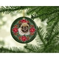 thumbnail image 2 of Fawn Pug Poinsetta Wreath Ceramic Ornament 2.8 in x 2.8 in, 2 of 3