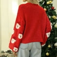thumbnail image 4 of Herrnalise Women's Knitted Crop Tops Christmas Santa Claus Print Round-Neck Long Sleeve Sweater Tops Pullover Jumper Sweaters, 4 of 5