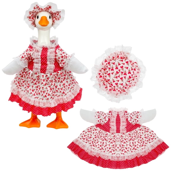 Fits 23" Porch Goose Outfits with Hat Spring Summer Lawn Goose Sculpture Dress Up Clothes Cute Outdoor Garden Statue Dress Costume for Lawn Patio Porch Party