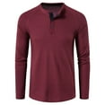 thumbnail image 2 of lkfuzj Fashion Men Winter Button Solid Casual Tops Long Sleeve V-Neck Shirt 2024 New Fashion Mens Slim Fit Dress Shirts Soft Tops For Men Wine, 2 of 3