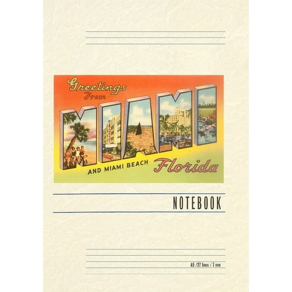 Vintage Lined Notebook Greetings from Miami, Florida (Paperback)