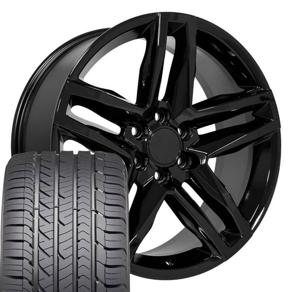 OE Wheels CV34 22 Inch Rims and Tires Fit Silverado 1500 Trail Boss Style 6x139.7 22x9 Gloss Black - Hollander 5911 - Eagle Sport 285/45-22 (Set of 4)