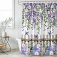 thumbnail image 6 of Polyester Fabric Spring Purple Flowers Shower Curtain, Farmhouse Leaves Fences Watercolor Waterproof Bathtub Curtain Bathroom Decor Set with Hooks 72 x 84 Inches, 6 of 6