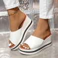 thumbnail image 3 of Rokment Platform Wedge Heeled Dress Slides Sandals for Women 2026 Summer Fashion Casual Color Block Comfortable Walking Slip on Chunky High Heels Beach Slippers White Size 7.5, 3 of 7