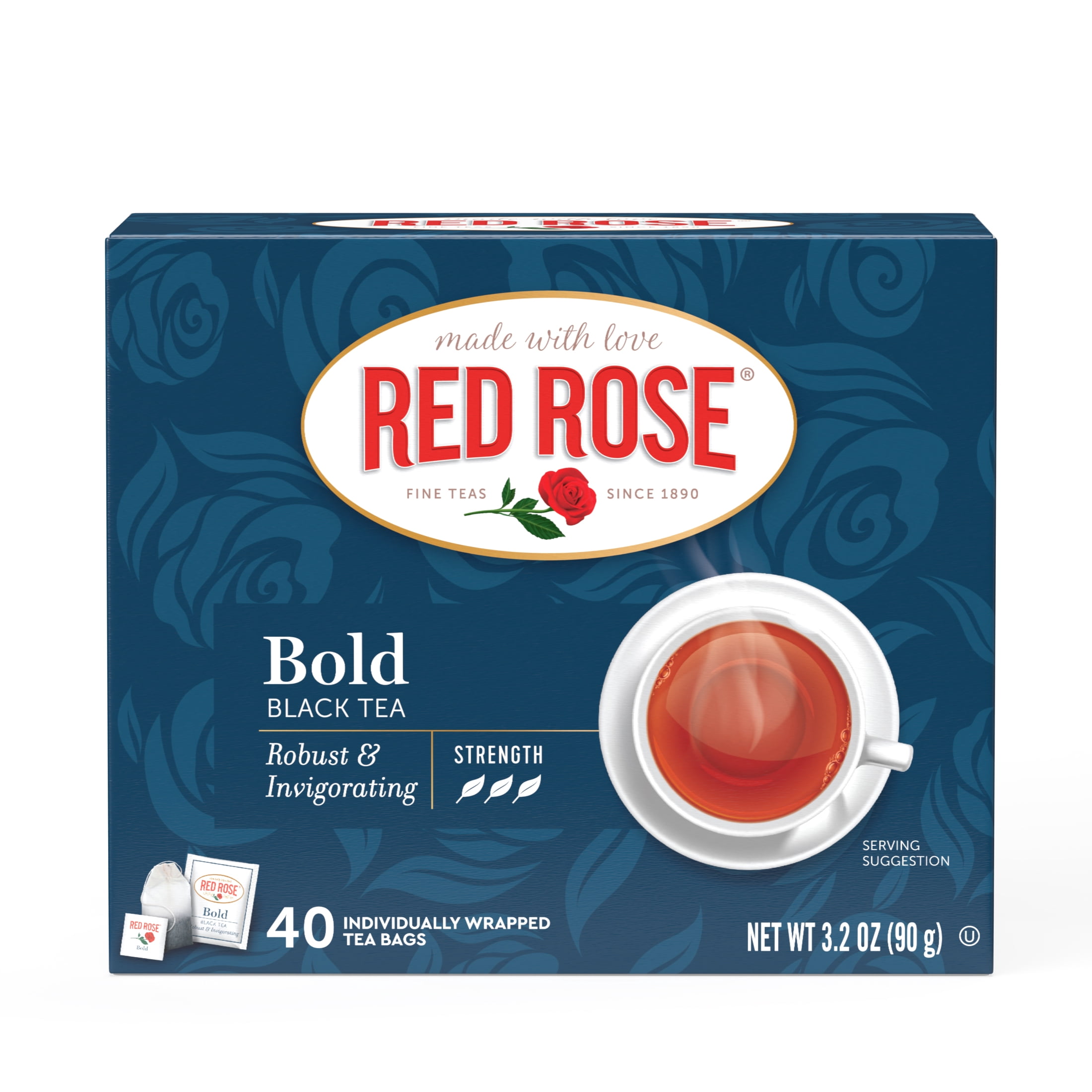 Red Rose Bold Black Tea Specially Blended Strong Black Tea with 40 Individually Wrapped Tea Bags Per Box (Pack of 6) Contains Caffeine Brew Hot/Cold Original Black Tea
