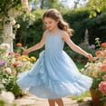 thumbnail image 2 of WhouRiu Girls Summer Sleeveless Dress With Asymmetrical Mesh Hem Crew Neck Tiered Ruffle Princess Dresses Kids Comfortable Cute Sundress,11-12 Years, 2 of 9