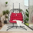 thumbnail image 2 of SEGMART 2-Person Hanging Swing Chair with Stand, Double Hanging Egg Chair with Cushion and Pillow, Foldable Wicker Rattan Patio Basket Hanging Chair for Indoor Outdoor Garden, Red, 2 of 10