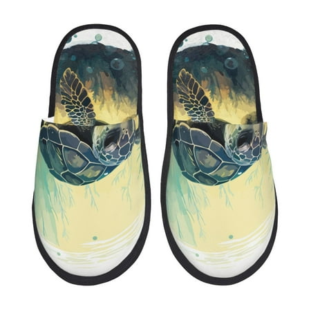 

Fuzoiu Watercolor Turtle3 Print Unisex Furry Slippers Plush Indoor Shoes Trendy House Slippers Anti-Skid EVA Sole House Shoes for Home Office and Travel -Large