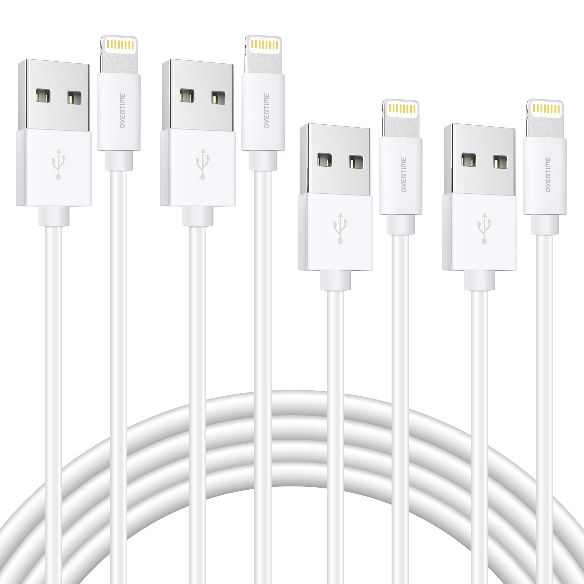 Overtime Phone Charger Lightning Cable Pack (4ft/4ft/6ft/6ft), MFI