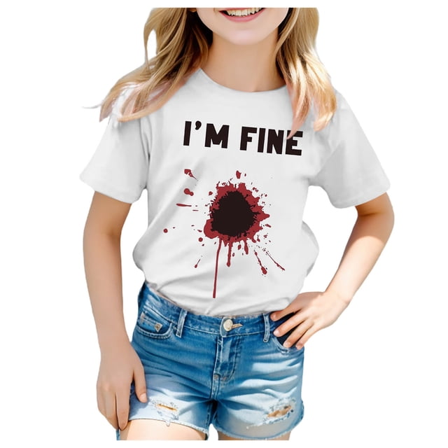 2DXuixsh Chemises pour Filles Enfants Filles T-Shirt Rétro Imprimé Manches Courtes Col Rond Décontracté Ample Basique Hauts Chemises Filles T-Shirts Blouses Blanc Taille 140