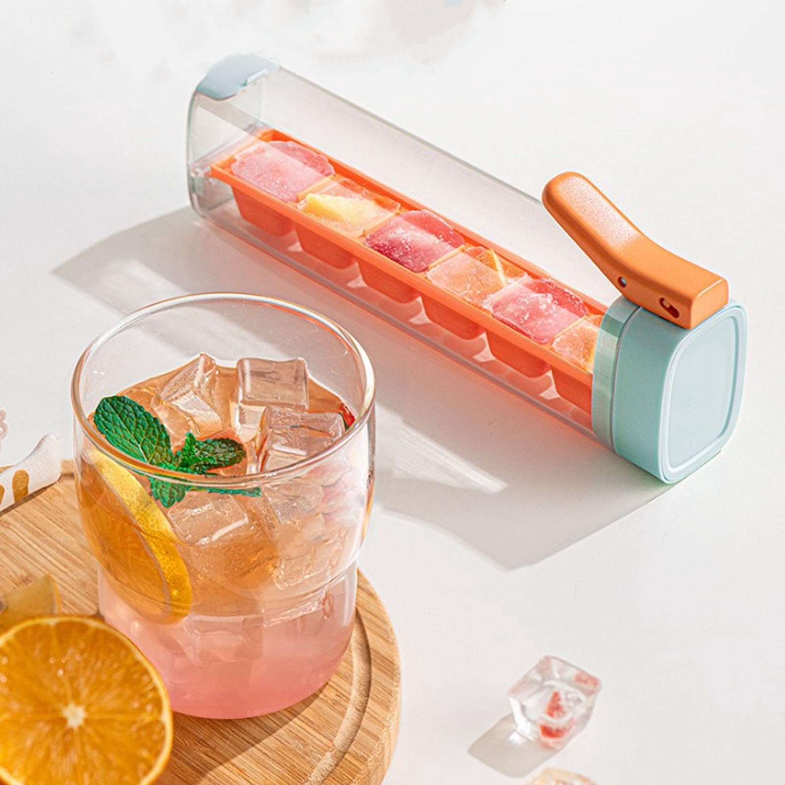 One Glass Ice Maker, Ice Cube Tray, One Hand Press Ice-Tray Mold with Handle, 6 Grid Easy Release Icess Cube Mold, Space-Saving Design and Easy Maintenance