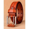 thumbnail image 5 of Catelles Retro Leather Alloy Pin Buckle Men's Orange Belt, Wear-resistant Stylish Model, Gift Box with Holo Puncher&For waist 42 in Width 1.5in(3.8cm), 5 of 8
