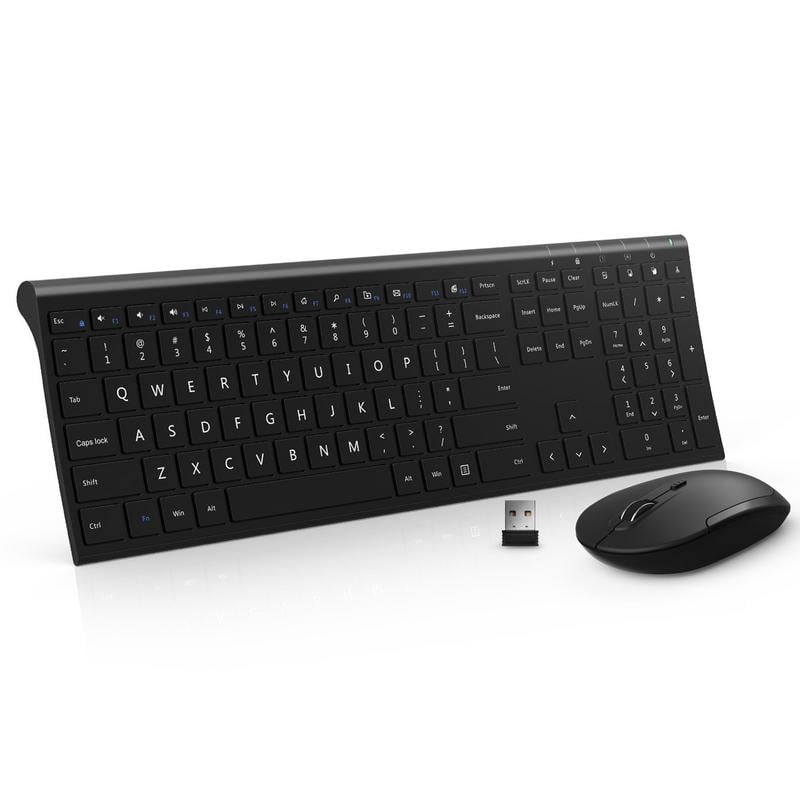 Wireless Keyboard Mouse, Jelly Comb 2.4GHz Ultra Slim Full Size Rechargeable Wireless Keyboard