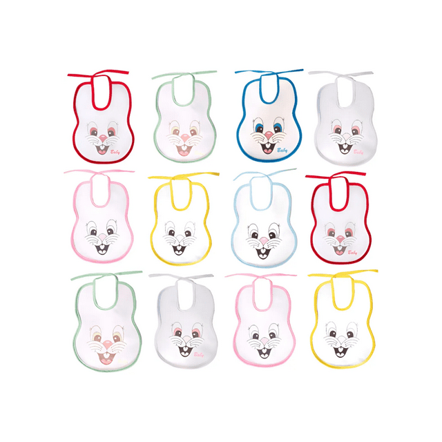 Babero Bebe De Tela Y Plastificado Atrás Impermeable 12pza de Conejos Malubero Multicolor