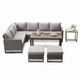 thumbnail image 3 of PARKWELL 7 Pieces Outdoor Patio Dining Set,Wicker Sectional Sofa Furniture Set with Rectangle Table and Cushioned Seat Ottoman for 7-Person,Gray, 3 of 10