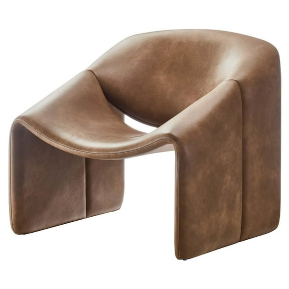 Accent Chair, Brown, Vegan Leather, Living Kitchen Cafe Bistro Hospitality Restaurant, Modern Contemporary HB36692