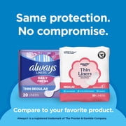 Equate Thin Panty Liners, Regular Length, Unscented, Individually Wrapped, Compare to Always®, 20 Count