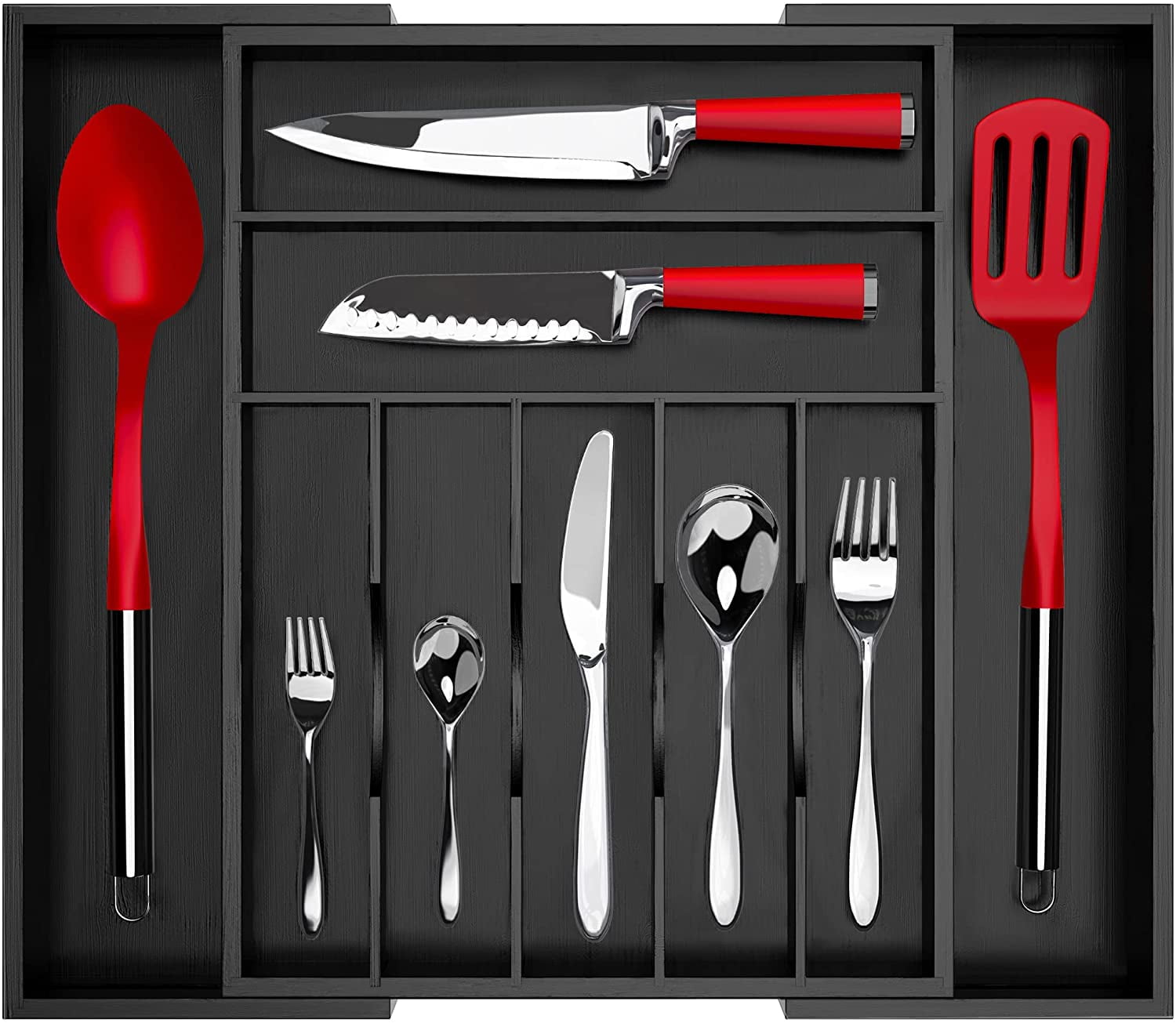6 Compartment Plastic Drawer cutlery organiser BPA Free Big Cutlery Tray Holder