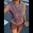 thumbnail image 4 of Camiseta de Corta con Cuello en V para Mujer, Sin Mangas, con Cuello A Rayas, Prendas Casuales de Moda 2025. Vino Tinto M, 4 of 9
