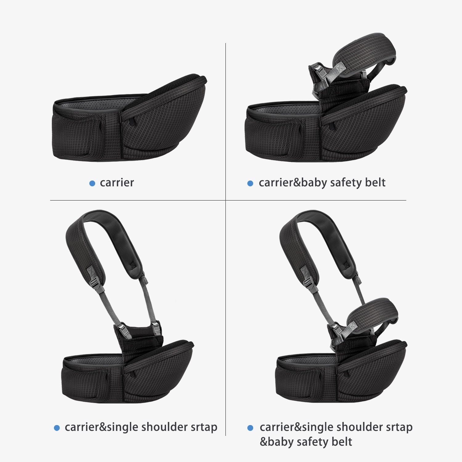 Baby Hip Carrier - Hip Carrier for Baby with Baby Safety Strap - Toddler Carrier 7-45 lbs - Ergonomic Infant Holder Baby Carrier with Hip Seat Large Capacity Pockets