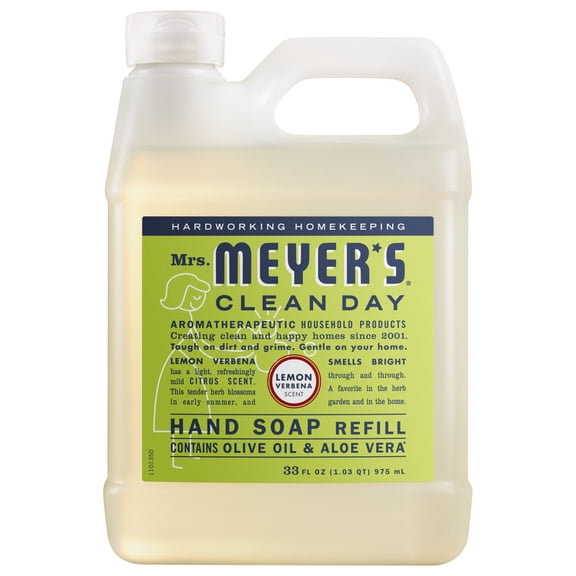 Mrs. Meyer's Clean Day Hand Soap Refill, Lemon Verbena Scent, 33 Fl Oz Bottle