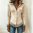thumbnail image 5 of Boho Jackets for Women Long Sleeve Western Fringe Shacket Suede Barn Jackets, M, 5 of 5