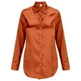 thumbnail image 3 of Gyexs Satin Blouses for Women Long Sleeve Button Down Silk Shirts Business Casual Loose Workwear Tunic Tops Orange, Size L, 3 of 4