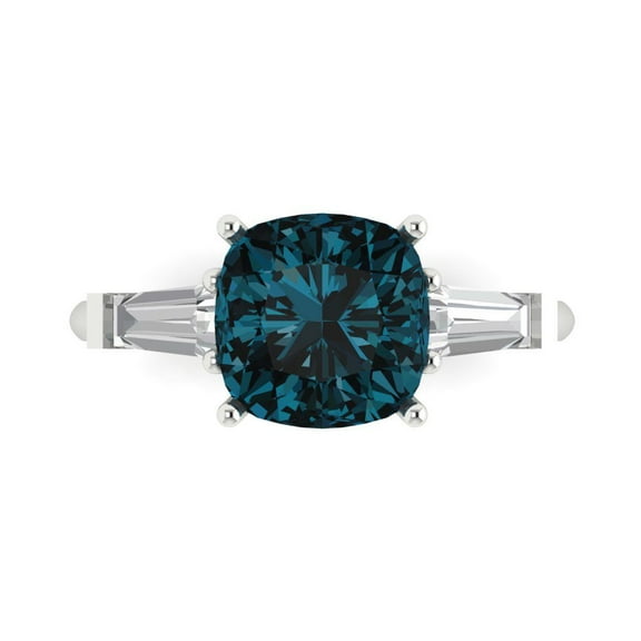 Three-Stone Engagement Ring for Women - 3ct Natural London Blue Topaz in 18K White Gold Promise Ring