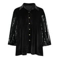 thumbnail image 5 of Buigttklop Women Velvet Mini Dress Button Shirts Casual Puff 3/4 Sleeve Patchwork Sequin Tops, 5 of 6