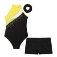 thumbnail image 3 of Alvivi Kids Girls Ballet Dance Outfits Sleeveless Gymnastic Leotard with Shorts Hair Band Tracksuit Unitards Yellow&Black 6, 3 of 5