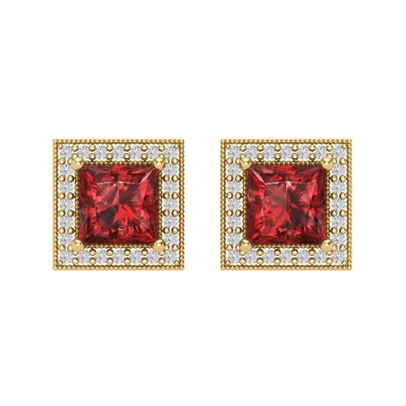 2.24 ct Screw-Back Stud Earrings for Women | 5.5mm Princess Cut Natural Garnet | 18K Yellow Gold