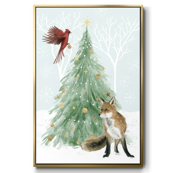 Christmas in the Forest Collection B - Framed Gallery Wrapped Holiday Canvas - 17 x 25 - Gold Frame