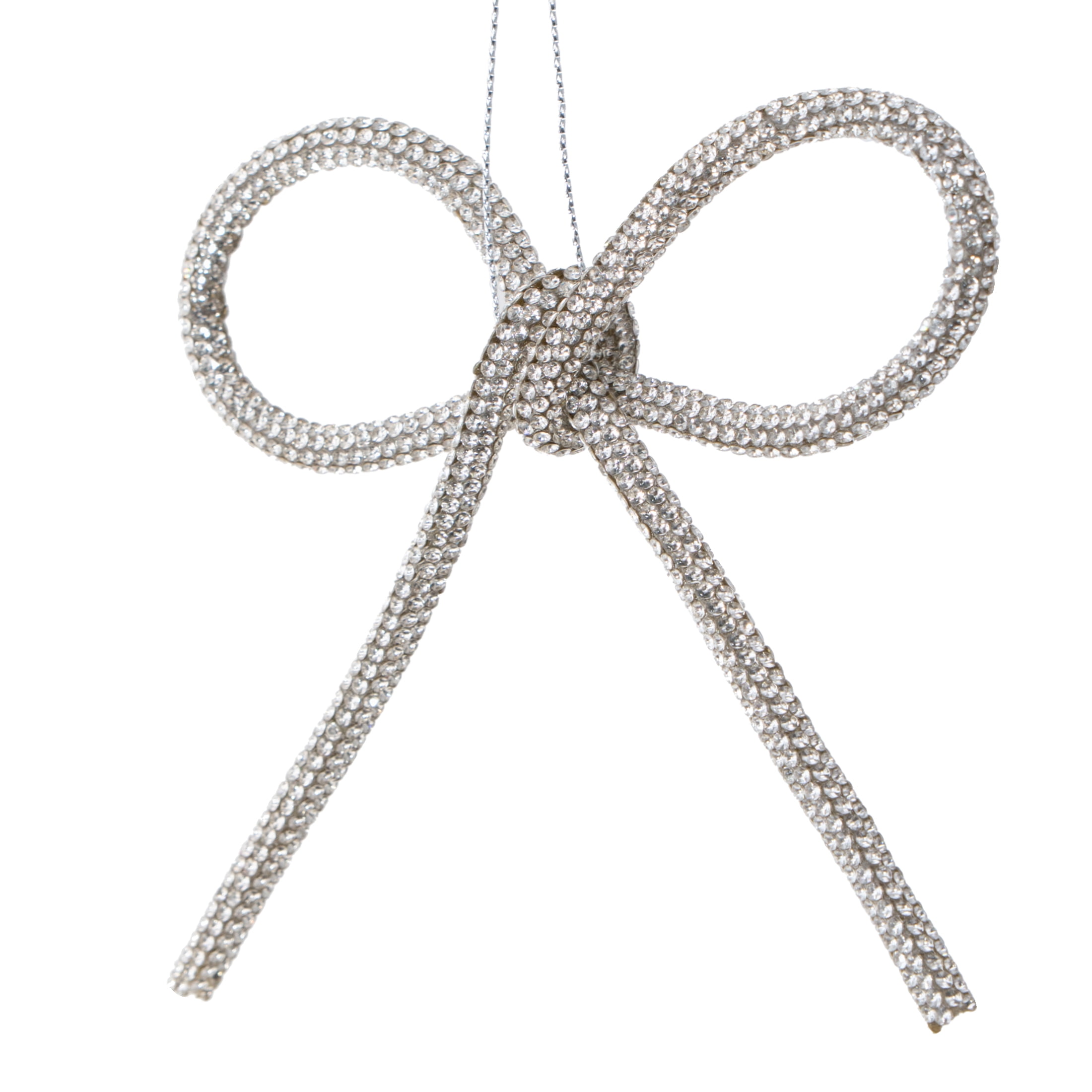 My Texas House 2-Count Silver Crystal Bow Christmas Ornaments, 4"