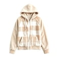 thumbnail image 4 of QIYAGBSA Plaid Jackets for Women Hooded Full Zip Sherpa Fleece Color Block Long Sleeve with Patch Pockets Warm Winter Coats Fall Layer, 4 of 7