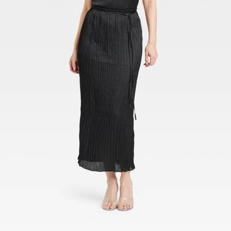 women s textured crinkle satin midi skirt - a new day™ black xs