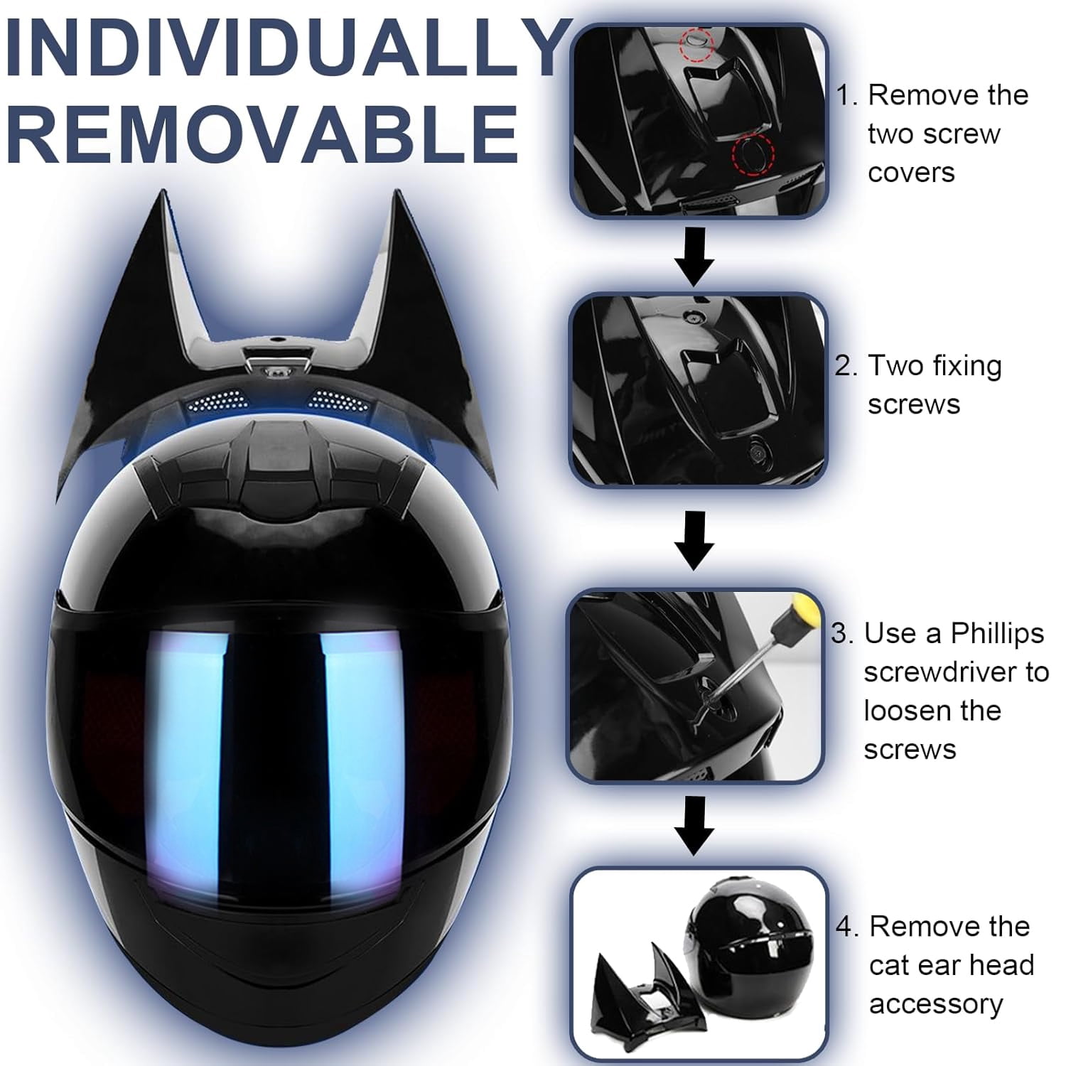 Bat Ear Motorcycle Helmet, Cool and Stylish Universal Bike Helmet with Flip-Up Breathable Design, Suitable for Road Riding and Street Racing - Impact-Resistant Helmet--M