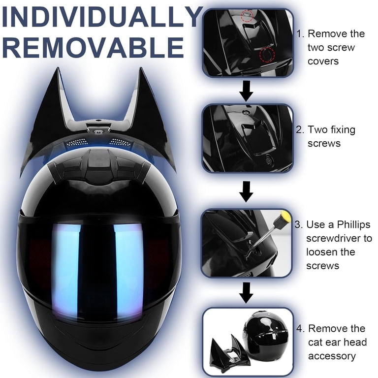 cat ear motorcycle helmet with bluetooth Black HNJ Ears & Gold Visor These helmet ears are more than just an accessory Cat Ear Motorcycle Bluetooth Helmet,