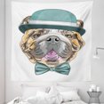 thumbnail image 1 of English Bulldog Tapestry, Dog in a Hat and Bow Tie Animal Design with Formal Attire Pure Breed, Fabric Wall Hanging Decor for Bedroom Living Room Dorm, 5 Sizes, Teal Brown Pink, by Ambesonne, 1 of 1