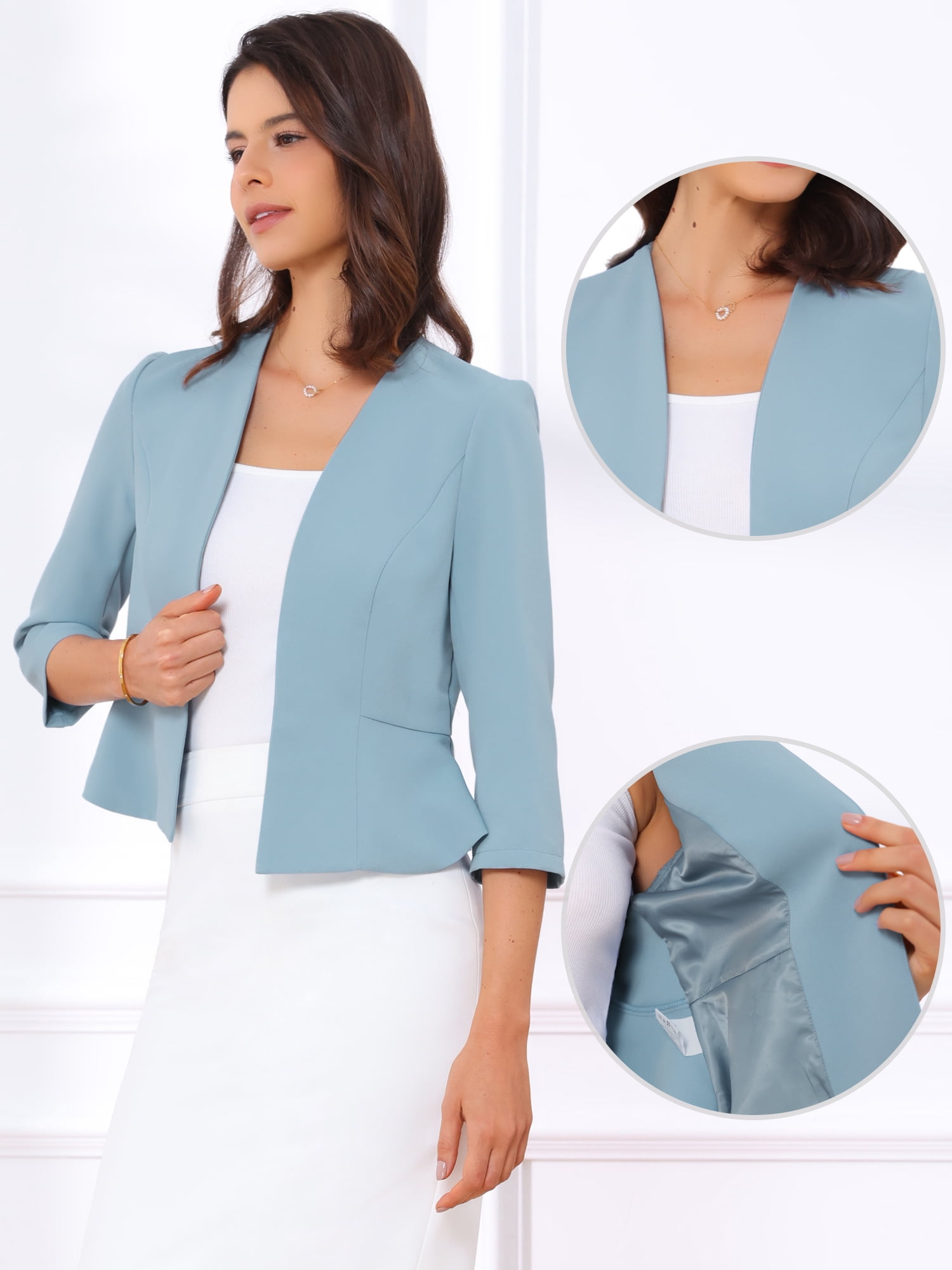DARING DIVA Women's Open Front 3/4 Sleeve Peplum Business Blazer XL Blue