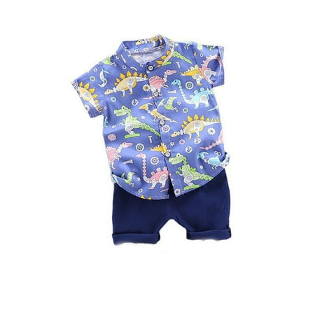 

DNDKILG Infant Baby Toddler Children Boy 2PCS Outfits Summer Short Sleeve Clothing Set Shirts and Shorts Set Blue 6M-4Y