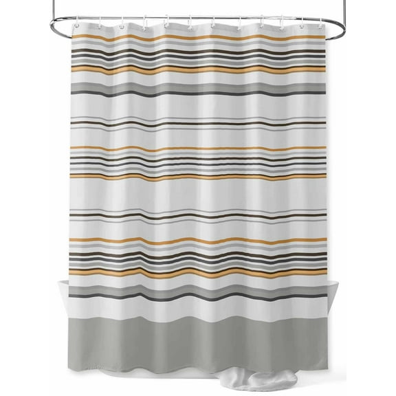 Fsddascl Grey Orange Thin Line Shower Curtain Set - 36" x 78" Washable Bathtub Curtain with 12 Hooks, Geometric Gray Stripes Waterproof Fabric Stall Shower Curtains for Bathroom/Bathtub Décor