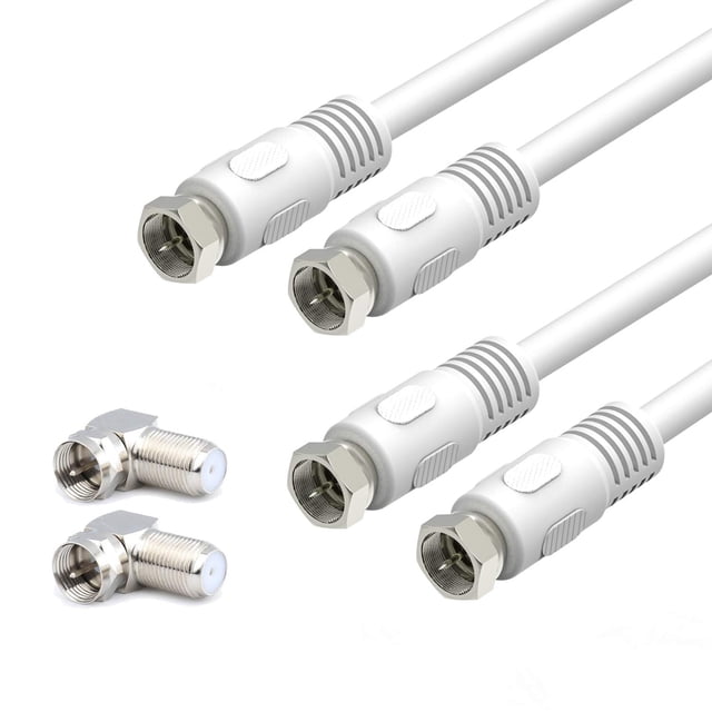 Rfadapter Cable Coaxial Corto Paquete De 2 Cables Coaxiales De 1 Pie Cable Rg6 Con Conectores De Ángulo Recto Blanco Cables Coaxiales Digitales Con Escudo De 75 Ohmios Con Conectores F-Macho Ideal Par