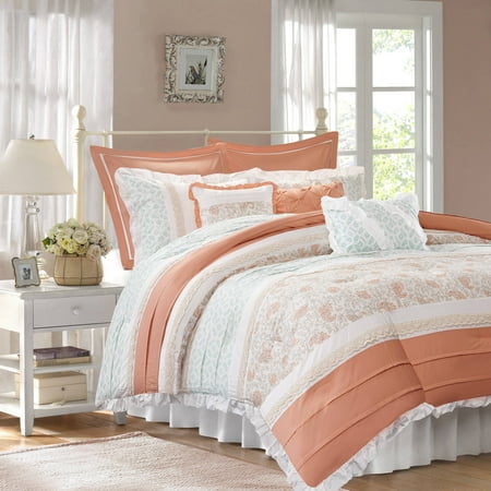 9pc Queen Stella Printed Comforter Set - Coral