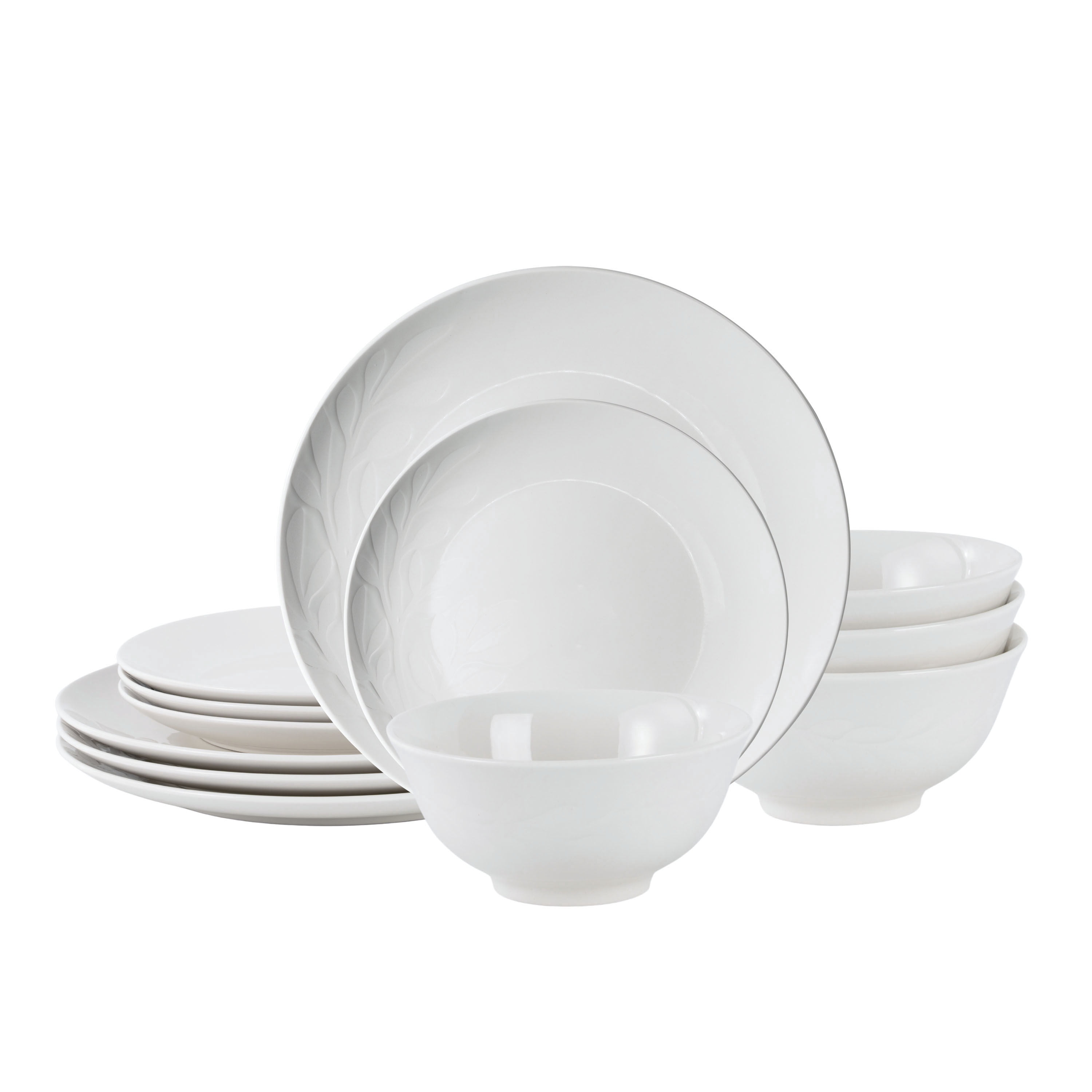 Mainstays Emelie 12-Piece Stoneware Dinnerware Set, White