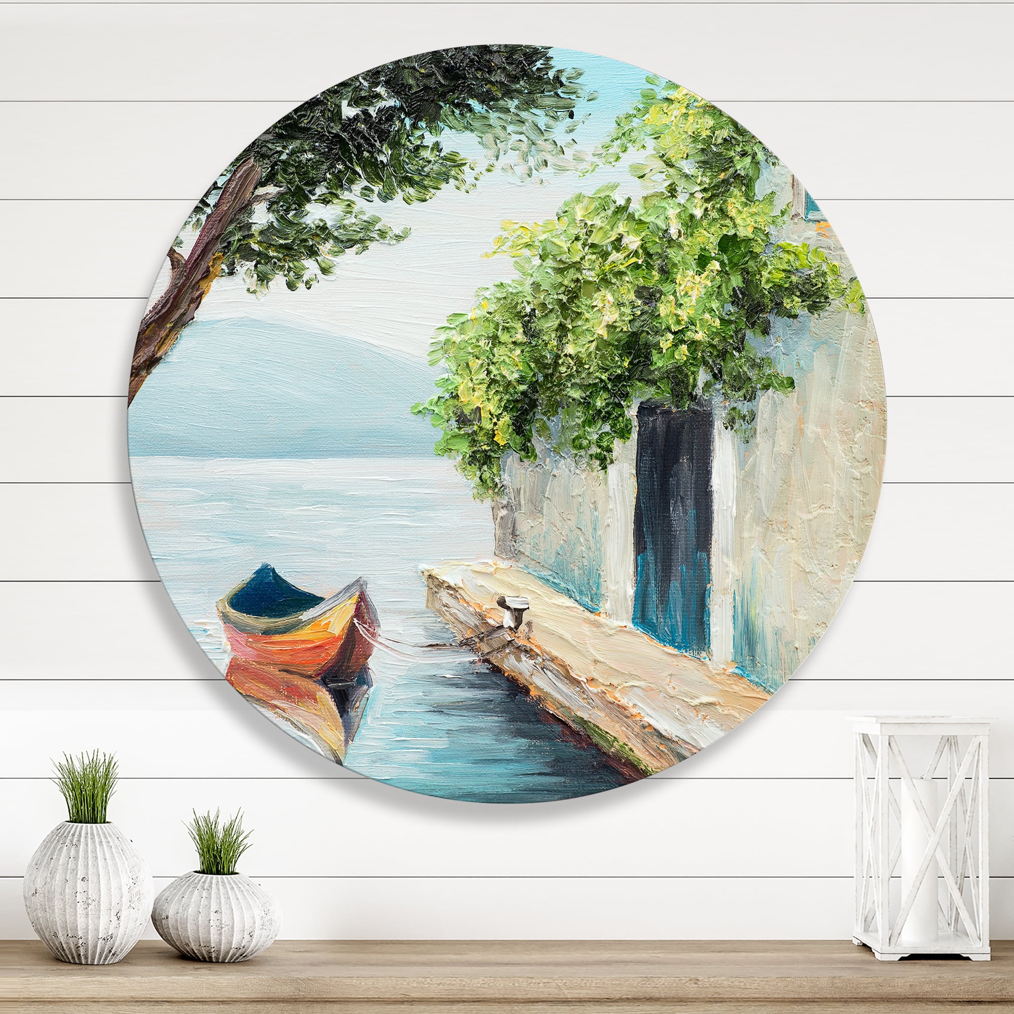 A Beautiful Summer Day With Gondola In Venice 11 in x 11 in Painting Art Prints, by Designart